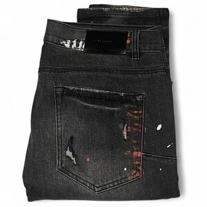 NWOT! Purple Brand Paint Splatter Blowout Repair Black Skinny Jeans Size W32 L31